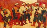Tranh sơn mài “Kết nạp Đảng ở Điện Biên Phủ” của họa sĩ Nguyễn Sáng: khúc tráng ca của người lính   