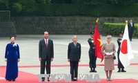 Media Jepang memberitakan secara khidmat tentang upacara penyambutan kepada Presiden Tran Dai Quang