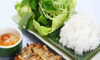 Vietnamese grilled bamboo stick pork with noodle