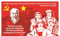 Vorstellung von Plakaten zum 75. Jahrestag des Aufrufs zum patriotischen Wettbewerb des Präsidenten Ho Chi Minh