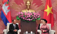 越南国会主席阮氏金银与柬埔寨国会主席韩桑林举行会谈