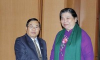 Wakil Harian Ketua MN Tong Thi Phong melakukan pembicaraan dengan Wakil Ketua Parlemen Laos