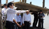 Presiden Truong Tan Sang melakukan survei terhadap  tanggul laut di daerah dataran rendah sungai Mekong