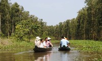 Berwisata di daerah dataran rendah sungai Mekong pada musim  air pasang