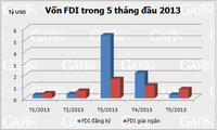 Total modal  terdaftar dan modal tambahan dari proyek FDI meningkat tinggi.