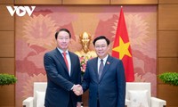 越南国会主席王庭惠会见韩国SK集团董事长崔泰源