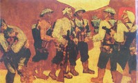 Lukisan lak: “Upacara pengukuhan keanggotaan Partai di Dien Bien Phu” – lagu heroik dari prajurit Dien Bien