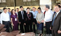 阮氏金银与老挝国会主席巴妮在西进52团历史遗迹区上香