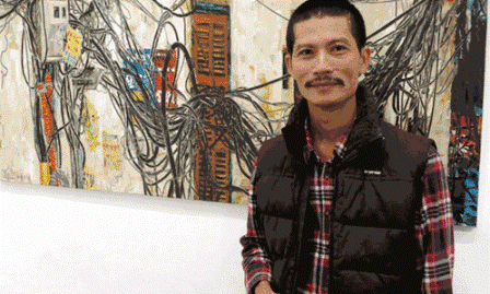 Pintor Nguyen Ngoc Dan y obras sobre cables eléctricos de Hanoi 