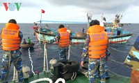 Cảnh sát biển vùng 2 lai dắt tàu cá của ngư dân Quảng Ngãi vào bờ an toàn
