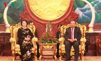 阮氏金银会见老挝人民革命党中央总书记、国家主席本扬