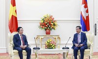 Chủ tịch Quốc hội Vương Đình Huệ chào Quốc vương và hội kiến Chủ tịch Thượng viện Campuchia