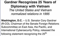Сенатор США сделал заявление, посвященное 25-летию нормализации отношений Вьетнама и США