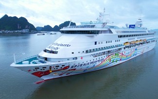 下龙湾迎来载着630多名游客的国际游轮