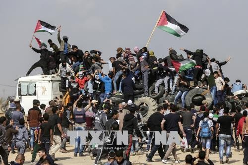 Bentrokan antara Demonstran Palestina dan Serdadu Israel