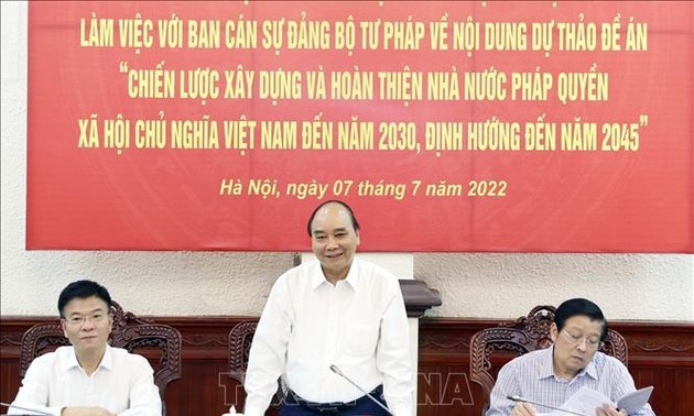 Presiden Nguyen Xuan Phuc Pimpin Temu Kerja dengan Kementerian Keamanan Publik dan Kementerian Hukum tentang Proyek Pembangunan Negara Hukum