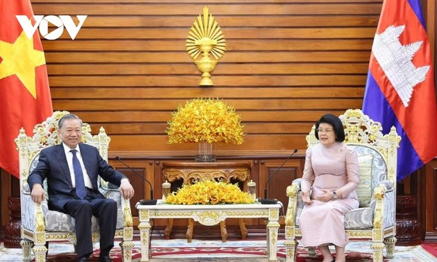 Presidente To Lam se reúne con titular de Asamblea Nacional de Camboya