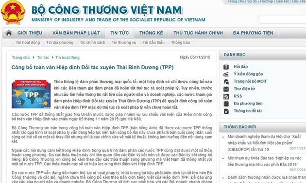 Vietnam veröffentlicht das TPP-Abkommen