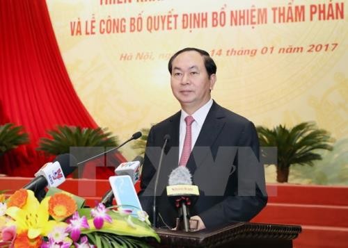 Staatspräsident Tran Dai Quang nimmt an der Konferenz über die Aufgaben des Gerichtswesens teil