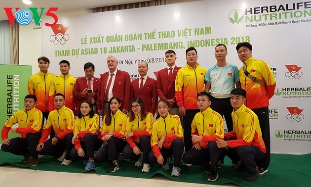 Feier vor der Beteiligung der vietnamesischen Mannschaft an Asienspiele in Indonesien