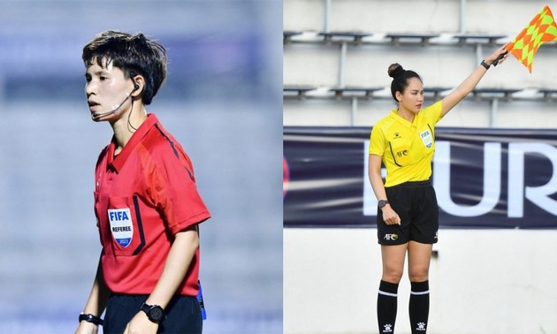 Zwei vietnamesische Schiedsrichterinnen leiten bei der Finalrunde der U20-Frauen-Asienmeisterschaft 2024