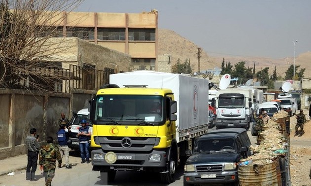 Iringan kendaraan bantuan lanjutan tiba di Ghouta Timur, Suriah