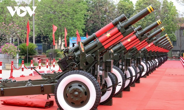 Close-up of artillery for grand ceremony of Dien Bien Phu victory
