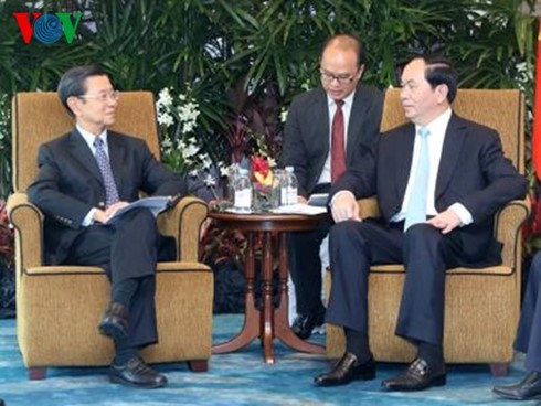 Le président Tran Dai Quang reçoit des hommes d’affaires singapouriens