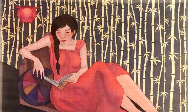 La lectura y los lectores en pinturas sobre seda de Thanh Luu