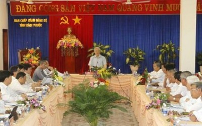 Sekjen KS PKV, Nguyen Phu Trong melakukan kunjungan kerja di provinsi Binh Phuoc