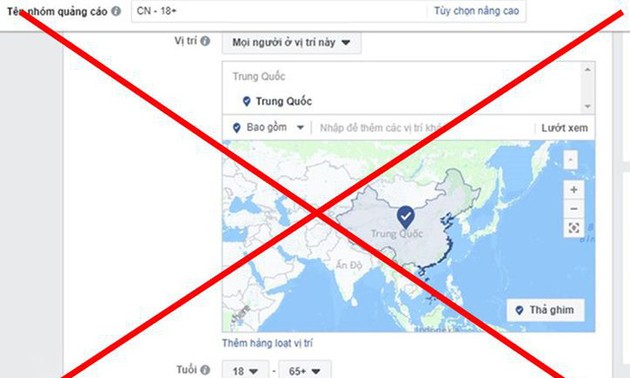 Facebook menghapuskan dua kepulauan Hoang Sa dan Truong Sa ke luar dari peta Tiongkok