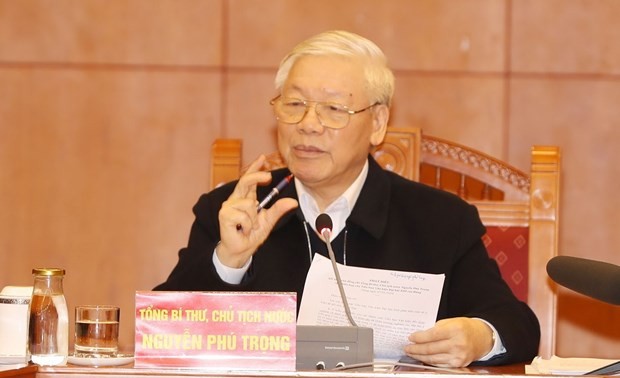 Sekjen, Presiden Nguyen Phu Trong memimpin sidang Sub-komisi Dokumen Kongres Nasional ke-13 PKV