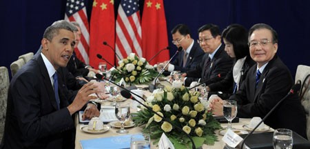 中国国务院总理温家宝会见美国总统奥巴马