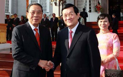 越南国家主席张晋创及夫人对老挝进行工作访问