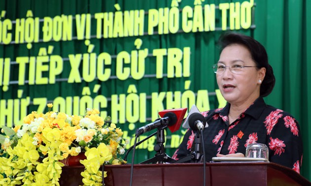 越南国会主席阮氏金银接触芹苴市选民