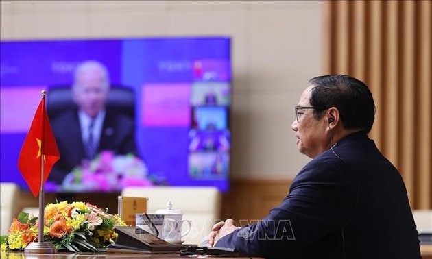 越南政府总理范明政以视频方式出席启动IPEF讨论会公布仪式