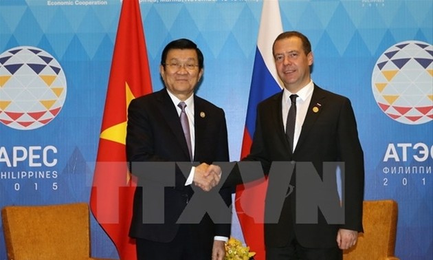 Staatspräsident Truong Tan Sang trifft Russlands Premierminister Dimitri Medwedew
