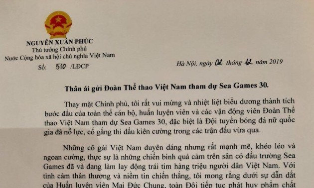 Premierminister Nguyen Xuan Phuc schickt Brief an Sportdelegation Vietnams 