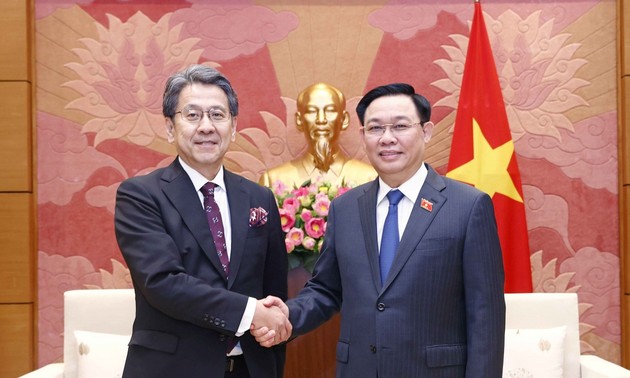 Parlamentspräsident Vuong Dinh Hue empfängt den Gouverneur von JBIC Tadashi Maeda