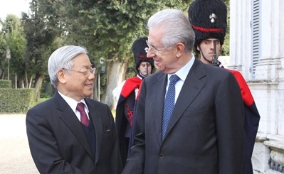 KPV-Generalsekretär Nguyen Phu Trong trifft Italiens Premierminister Mario Monti