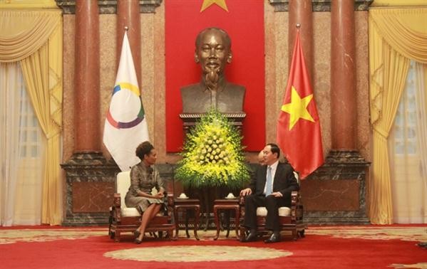 Staatspräsident Tran Dai Quang trifft Generalsekretärin der Francofonie Michaëlle Jean