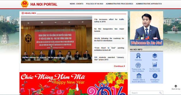 Portal komunikasi kota Hanoi mempunyai antarmuka bahasa Inggris