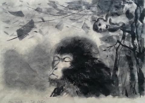Pameran 25 lukisan tentang “Monyet” untuk menyongsong Hari Raya Tet