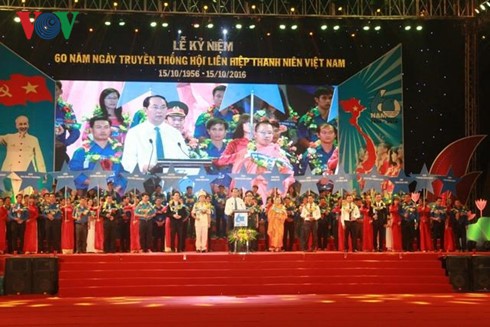 Presiden Vietnam, Tran Dai Quang menghadiri acara peringatan ultah ke-60 berdirinya Federasi Pemuda Vietnam