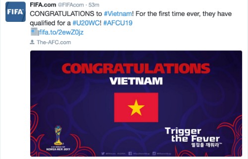 Sepak bola Vietnam untuk pertama kalinya merebut tiket masuk babak final U20 World Cup 2017