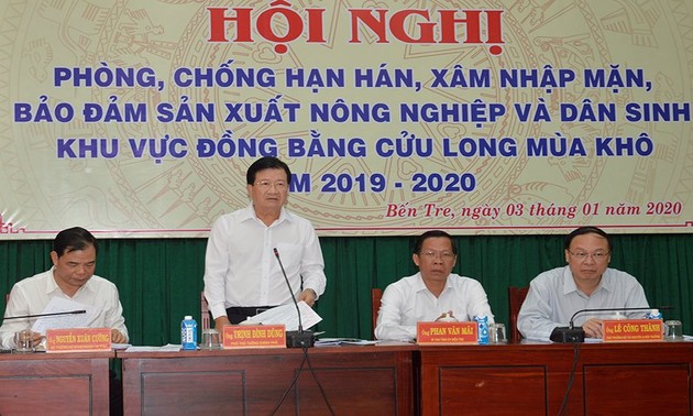 Deputi PM Trinh Dinh Dung Memimpin Pekerjaan Menanggulangi Kekeringan dan Keasinan di Daerah Dataran Rendah Sungai Mekong