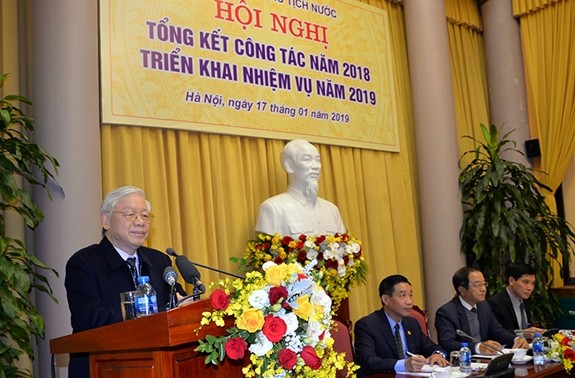 Sekjen KS PKV, Presiden Vietnam menghadiri Konferensi evaluasi pekerjaan tahun 2018 dan penggelaran tugas tahun 2019 dari Kantor Presiden Negara