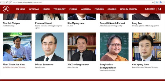  越南两名科学家被列入2018年亚洲百大科学家名单 