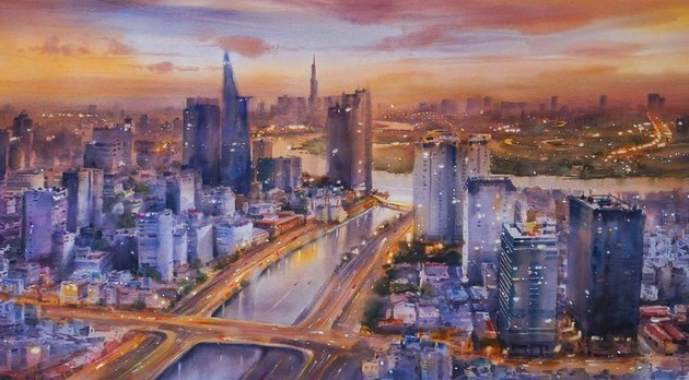 Город Хошимин через акварельные картины художника Доан Куока