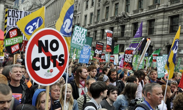 Tens of thousands of people protests austerity across Britain
